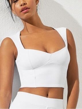 ALO Yoga White Ribbed Square-Neck Crop Tank